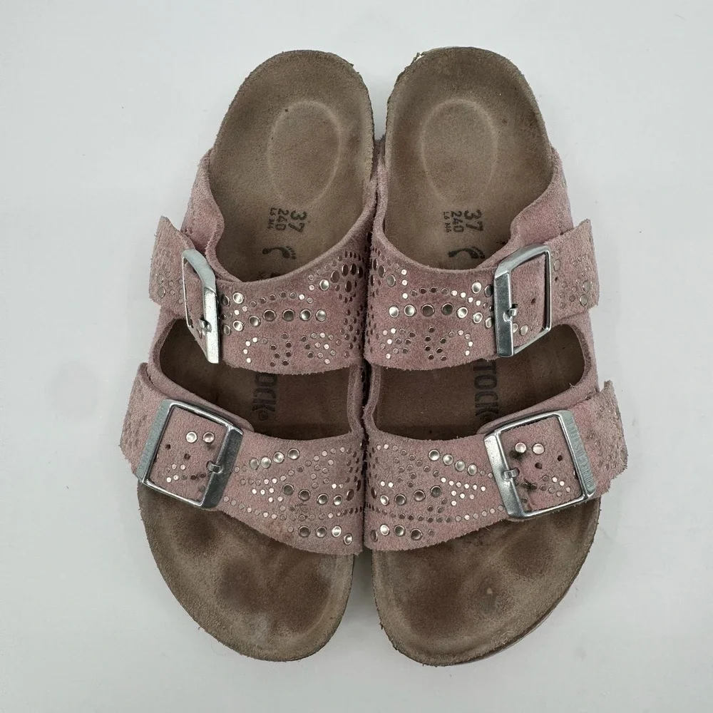 Birkenstock Arizona Womens 6 EU 37 Rose Rivets Suede Studded Sandals